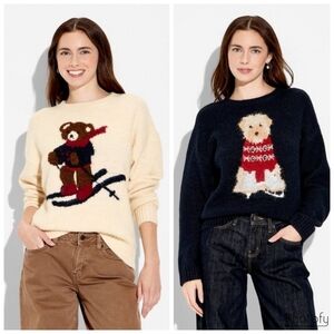 2 NWT Women's Cute Wild Fable Crewneck Heritage Teddy Bear & Dog Novelty Sweater